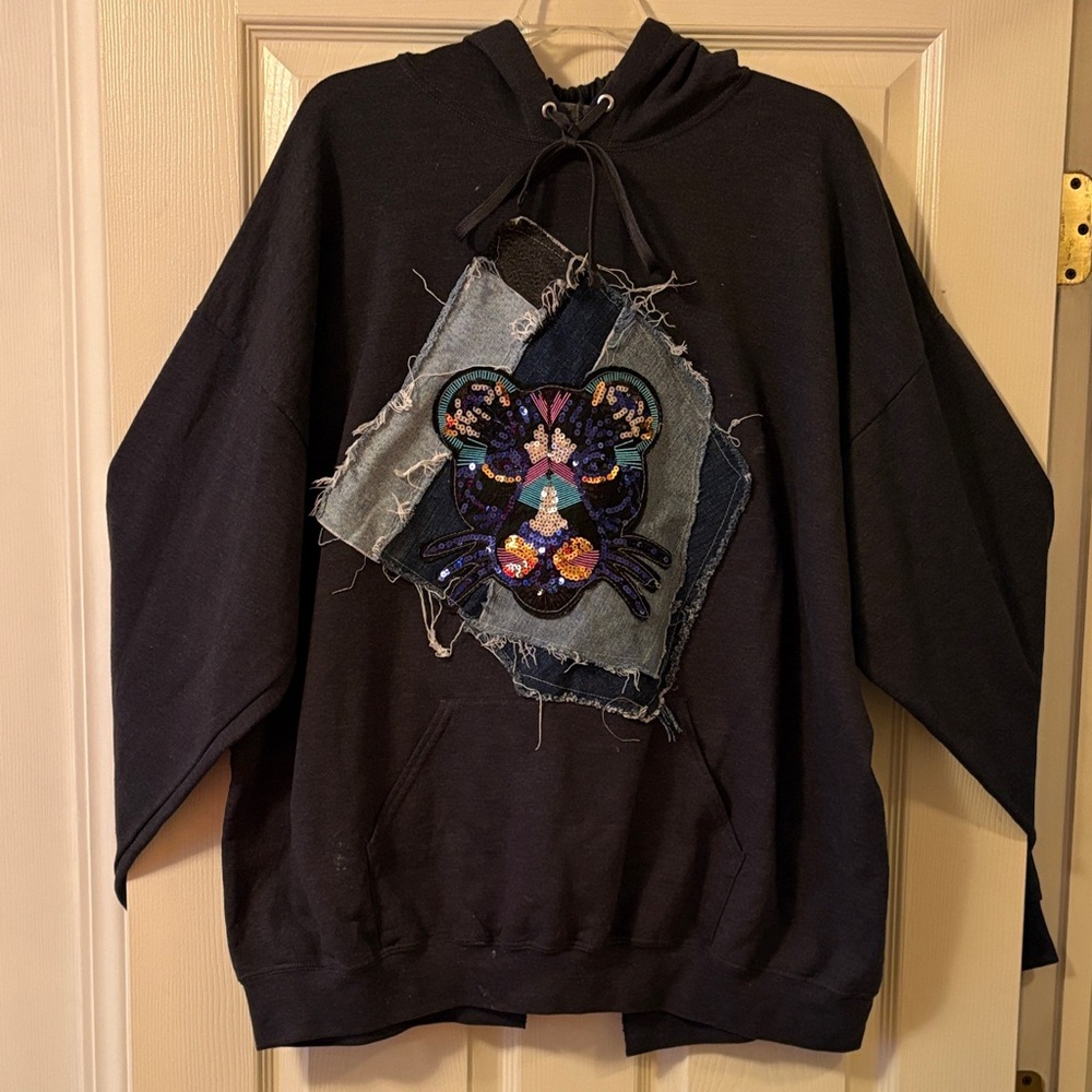 Black Hoodie with Colorful Tiger Patch